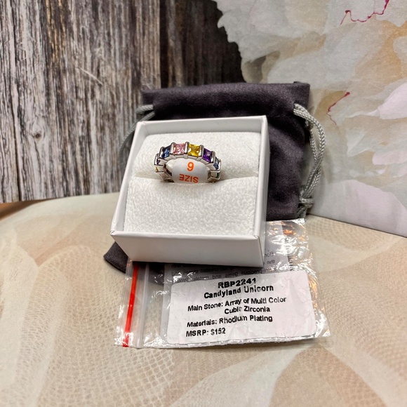 Bomb Party "Candyland Unicorn" Array of Multicolor Cubic Zirconia + Rhodium Plat - Picture 5 of 5